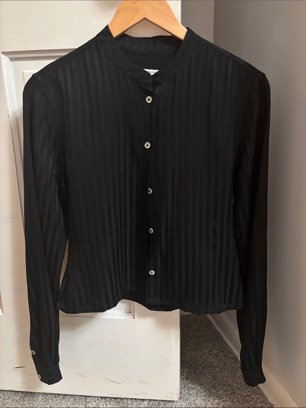 Equipment Black Silk Cropped Button-Front Top